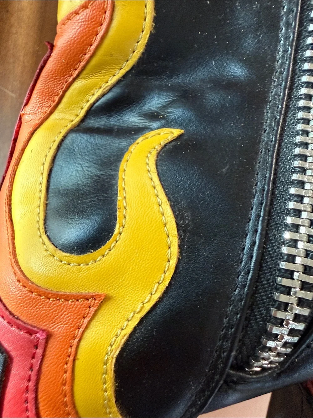 Dolls Kill Black Platform Ankle Boots with Red & Yellow Flame Appliqués